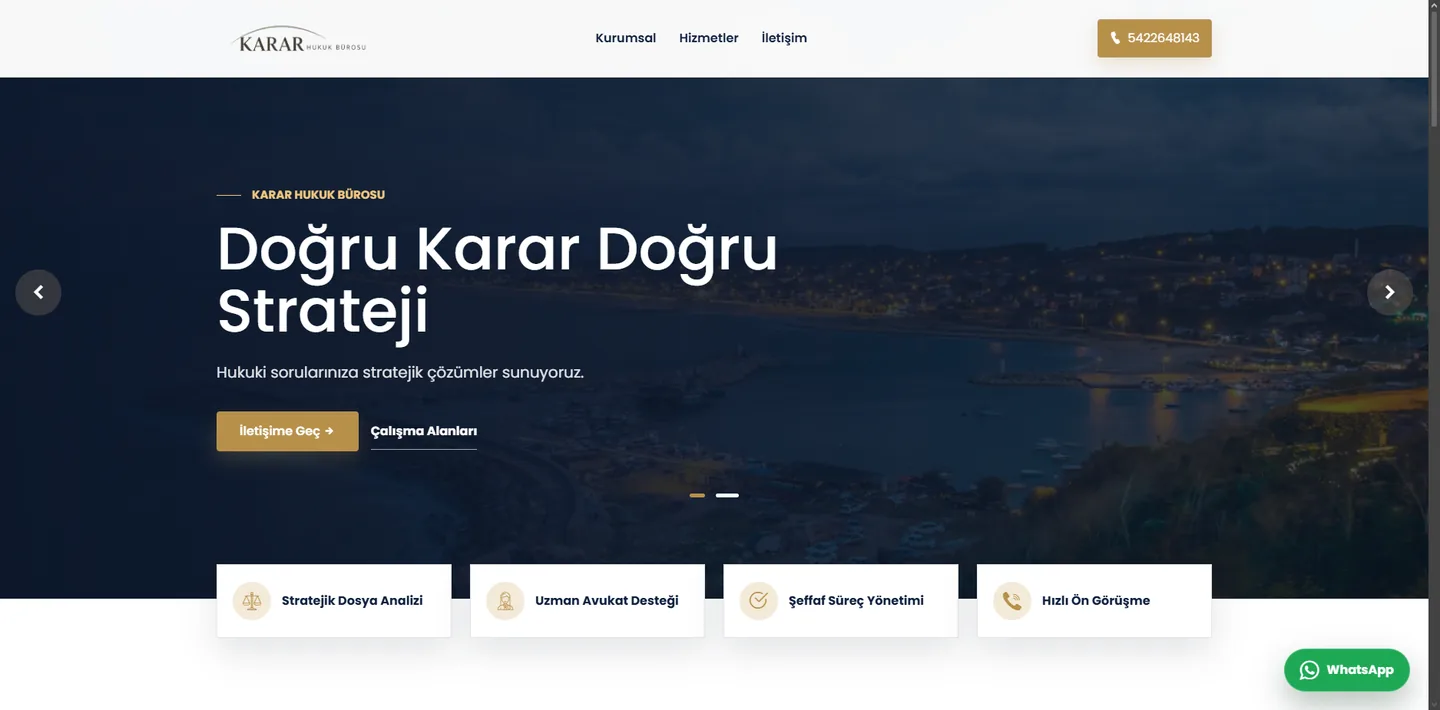 KararLaw Hukuk Bürosu ana sayfa tasarımı